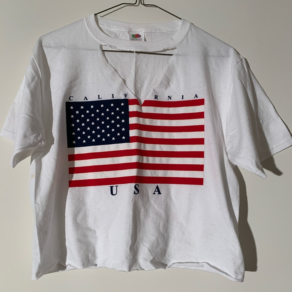 White Crop Top with California American Flag